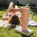 Bottle Bottle 40oz Stainless Steel Vacuum Tumbler with Handle & Straw, Peach image 4