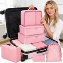 VoxorAI Pink Travel Bag/Travel Pouch/Clothing Storage Bag/Toiletry Bag - 8-Piece Travel Organizer Set image 0