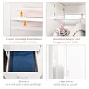 HOMCOM 2 Door 3 Drawer Mirrored Wardrobe with Rail, Modern Clothes Storage Cupboard with Mirror, Drawers and Adjustable Shelves for Bedroom, 80 x 50 x 180 cm, White image 4