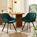 CLIPOP 360° Swivel Dining Chair Velvet Upholstered Desk Chairs without Wheels Ergonomic Office Chair with Arms and Metal Legs for Home Study 0197-s deep green 54.5*46*80 cm image 6