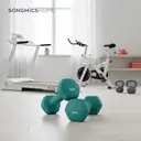 SONGMICSHOME  Ensemble de 2 haltères hexagonaux en néoprène, 2 x 3 kg, avec barres d'haltères, Entraînement à domicile, Turquoise image 3