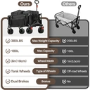 CLIPOP Festival Trolley with All-Terrain Wheels, 180L Folding Wagon with Expandable Tailgate and Adjustable Handle Large Capacity Garden Cart for Beach Camping Outdoor Black image 6