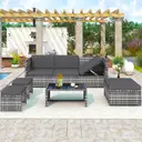 Lounge set, garden furniture set, ratten sofa, seating group, patio furniture, grey image 2