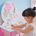 HOMCOM Girls Dressing Table with Mirror, Stool, Kids Dressing Table, Unicorn-Designed Play Toy for Toddles Girls Age 3-6 Years, Acrylic Mirror, Pink and White image 1