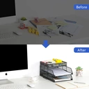 Senhoglb Bac à courrier A4 à 2 niveaux en maille, empilable avec support de bureau intégré, Noir, Offre du Nouvel An, Top des idées cadeaux image 4