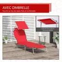 Outsunny Transat Bain de Soleil Pliable Chaise Longue Pliante Grand Confort Dossier Inclinable Multi-positions et Pare-Soleil réglable Dim. 187L x 58l x 36H cm rouge image 5