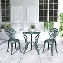 Outsunny Garden Bistro Set with Umbrella Hole, 3 Piece Cast Aluminium Garden Furniture Set, Antique Floral Round Coffee Table and Chairs, Small Balcony Furniture for Outdoor, Patio, Green image 6