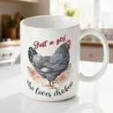 Alphynix 1 Mug blanc 33cl avec citation "Juste une fille qui aime les poules" & art floral coq, cadeau de Noël ou Thanksgiving ferme charmant,Le cadeau de la saint-valentin, cadeau d’anniversaire image 1