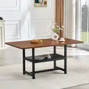 Table à manger rectangulaire style industriel couleur noyer 160×90×76 cm étagère de rangement multifonctionnelle + pieds en métal noir table pour 4-6 personnes image 3