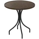 Outsunny Φ66cm Garden Side Table, Round Bistro Coffee Table, Outdoor Patio Table with Steel Frame and Slat Tabletop for Balcony and Porch, Brown Wood Grain image 0