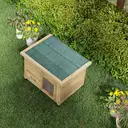 PawHut Maison pour chats niche d'extérieur en bois surélevée avec toit asphalte, porte avec rideau, fenêtre, 57 x 45 x 43 cm jaune image 5