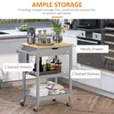 HOMCOM Kitchen Trolley Utility Cart on Wheels with Rubberwood Worktop, Towel Rack, Storage Shelves & Drawer for Dining Room, Grey image 3