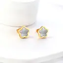 Gold Plated Flower Stud Earrings with White Shell – Mother of Pearl Peach Blossom Inlay, Sweet Floral Jewelry image 3