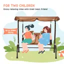 Outsunny 2 Seater Kids Garden Swing Seat, Children Outdoor Patio Lounge Chair for Gardens w/ Adjustable Awning, Seatbelt, Monkey Pattern - Brown image 4