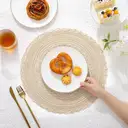 White Label Polyester + inner and outer ring three-strand placemat Milk coffee，Round 38cm Placemats Set of 6 Braided Woven Placemats Washbale Table Placemats Round Heat Resistant Table Mats for Kitchen Dining Table Home Restaurant image 3