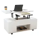 Table 100x50x48 cm, réglable en hauteur, avec roulettes, 4 tabourets & rangement – peut être utilisée comme table basse, table à manger ou table de travail, blanc image 8