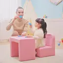 HOMCOM Kids Armchair Toddler Sofa Children's Chair, 2 in 1 Kids Table Chair Set with Wooden Frame, for 3 Years Old Boys Pink image 1