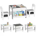 HOMCOM 3 Piece Kids Table and Chair Set, 3 in 1 Design Kids Desk and Chair Set with Blackboard, Storage, Bookshelves, for Nursery, Playroom, Classroom - Grey image 0