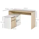 HOMCOM L-Shaped Desk, Corner Computer Desk with Storage Drawer, Adjustable Shelf, Cabinet for Home Office and Study, 120 x 92 x 75cm, Oak and White image 2