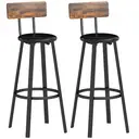 HOMCOM Bar Stools Set of 2, Faux Leather Upholstered Barstools, Industrial Breakfast Bar Chairs with Backrest and Footrest for Kitchen Island, Dining Room, Rustic Brown and Black image 0