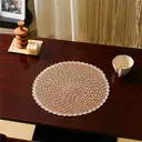 6pcs 38cm Round Placemats Non-slip Placemats Round，Papyrus semi-circular placemat Khaki inside, beige outside，Bohemian Style Table Mats for Kitchen Home Decoration Dining Room Festivals Wedding Party Hotel Farmhouse Family Gathering Table Decoration image 3