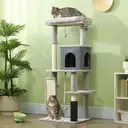 PawHut Cat Tree for Indoor Kittens, 132cm Cat Tower with Scratching Posts and Pad, Bed, House, Jumping Platform, Grooming Brush, Toy Balls, Anti-Tip Kit, Cat Climbing Frame, Light Grey image 3