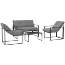 Outsunny 4 Piece Garden Sofa Set, 2 Single Armchair, Loveseat and Coffee Table Set with Steel Frame, Outdoor Furniture with Thick Cushions, Light Grey image 0