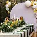 Yuejia 12Pcs 19.4in/49.27cmArtificial Gold Palm Leaves Realistic Golden Plants Leaf Fake Gold Tropical Palm Leaf Faux Gold Leaves Decorations for Balloon Garland Decor Wedding Birthday Tropical Jungle Party image 3