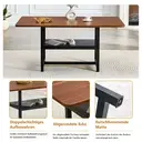 Table à manger rectangulaire style industriel couleur noyer 160×90×76 cm étagère de rangement multifonctionnelle + pieds en métal noir table pour 4-6 personnes image 9