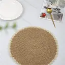 6pcs 38cm Round Placemats Non-slip Placemats Round，Papyrus semi-circular placemat Khaki inside, beige outside，Bohemian Style Table Mats for Kitchen Home Decoration Dining Room Festivals Wedding Party Hotel Farmhouse Family Gathering Table Decoration image 1