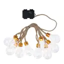 SALE Outdoor Hemp Rope LED String Lights with Clear Plastic Bulbs10×5L Warm White LEDs, 10 Bulbs (6×9cm/bulb), 30cm Spacing, 50cm Hemp Cord, Gold Metal Base With 3AA Battery Box (Outdoor/Timer Function), Battery Not Included image 2