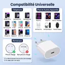 dpower J8540 Chargeur Rapide USB‑C 20W PD3.0, Adaptateur Secteur Prise Européenne, Compatible iPhone 16/15/14/13, Samsung, iPad, AirPods, image 5
