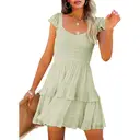 Women's Summer Ruffle Dresses Elastic Empire Waist A-line Layered Swing Flowy Mini Dress (lightgreen, XS) image 0