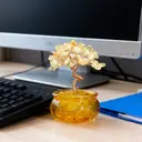 JU7CER  1PC Citrine Tree with Treasure Bowl Teacup - Natural Crystal Chip Money Tree Decoration, Suitable for Office, Home & Wedding Decor, Christmas Must-Have image 4