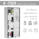 HOMCOM 4 Tier Stainless Steel Wall Mounted Medicine Cabinet Glass Lockable Door Storage Shelves Houseware Bathroom Furniture 60Hx30Wx12D(cm) w/2 Keys image 6