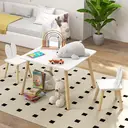 AIYAPLAY 3 Pieces Toddler Table and Chair Set, Kids Desk and 2 Chairs Set with Cute Bunny Ear Backrest, Wooden Legs, for Nursery, Playroom, Classroom - White image 2
