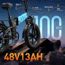 URLIFE VTT électrique pliable, Vélo électrique 20 pouces 4,0 pneus larges, Batterie amovible 48 V 13 Ah, Longue autonomie 80-100 km, Double suspension, 7 vitesses, Adulte, LED, Écran numérique Noir image 3