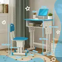 HOMCOM Kids Desk and Chair Set Adjustable Height Study Table Set w/ Drawer, Book Stand, Pen Slot - Blue image 5
