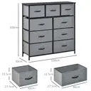 HOMCOM 9 Drawers Storage Chest Dresser Organizer Unit w/ Steel Frame, Wood Top, Easy Pull Fabric Bins, for Bedroom, Hallway, Entryway, Black & Grey image 2