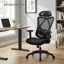 Ochama x SONGMICS Chaise de bureau, chaise de travail ergonomique, chaise d’ordinateur, chaise en maille, avec soutien lombaire et appui-tête réglables, hauteur réglable, noir image 3