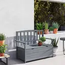 Outsunny Outdoor 2 Seater Garden Bench, Wooden Bench with Storage, Garden Storage Bench with Backrest, Arm Rests for Outdoor Patio Porch, 112 x 84 x 58 cm, Dark Grey image 5