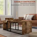 HOMCOM Nesting Coffee Table Set of 2, Industrial Stacking Side End Tables with Metal Frame for Living Room, Bedroom, Rustic Brown image 4