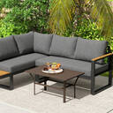 Outsunny Metal Garden Coffee Table, Rectangular Outdoor Side Table with Slatted Tabletop, Foot Pads for Outside, Garden, Balcony, Porch, 91.5 x 55 x 45cm, Brown image 8