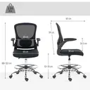 HOMCOM Draughtsman Chairs with 4D Lumbar Support, Ergonomic Mesh Tall Office Chair with Flip-up Armrests and Adjustable Footrest, 360 Degree Swivel Task Stool for Standing Desk, Home Office, Black image 2