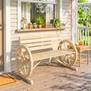 Outsunny Banc de Jardin Banc en Bois, Effet Bois Naturel 3 Places Roues Charette 105,5x56x79 Naturel | Accoudoirs, Style Rustique Chic image 5
