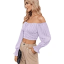 Débardeur long à manches longues pour femme, style vintage français, violet taro, à bretelles amovibles ; présente un design  image 2