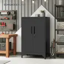Ochama x SONGMICS Armoire à outils métallique avec portes verrouillables et étagères, organisateur de garage pour bureau ou maison, noir image 2