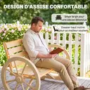Outsunny Banc de Jardin Banc en Bois, Effet Bois Naturel 3 Places Roues Charette 105,5x56x79 Naturel | Accoudoirs, Style Rustique Chic image 6