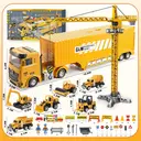 Friction-Powered Musical Container Truck Set (Comes with 6 Alloy Engineering Vehicles, Alloy Crane Tower, Catapult Function, Music Buttons and Engineering Scene Accessory Pack) image 3