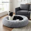 SONGMICS Fluffy Dog Bed, Cat Bed, Doughnut Cushion, Washable, Removable Padding in the Middle, Long Plush, 100 cm Diameter, Ombre Grey image 2
